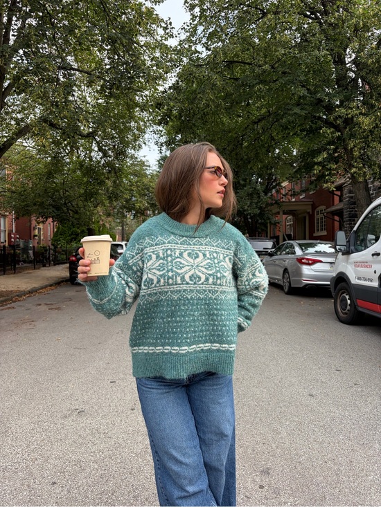 Sweaters - Women’s Teal Patterned Knit Sweater